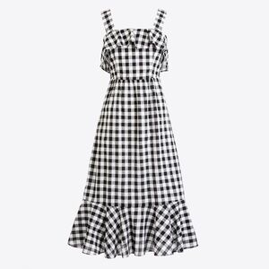 J Crew Gingham Midi Flounce Hem Sundress Black & White 100% Cotton Size 00